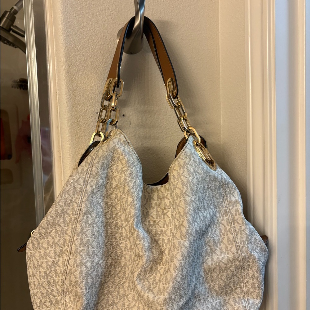 Michael Kors Cream and Brown Shoulder Bag